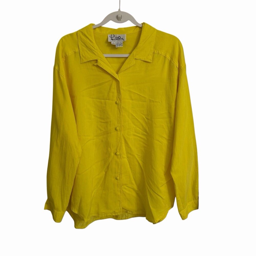 Lily‎ Pulitzer Top Large Yellow Silk Button Front Blouse Resortwear Vintage